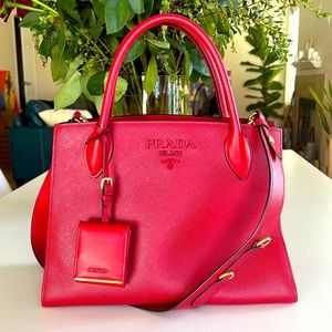 Red MONOCHROME SAFFIANO LEATHER PRADA TOTE